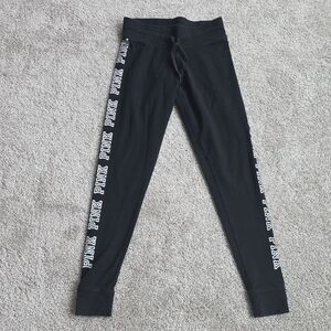 Victoria's Secret PINK Black Leggings with White Side Logo